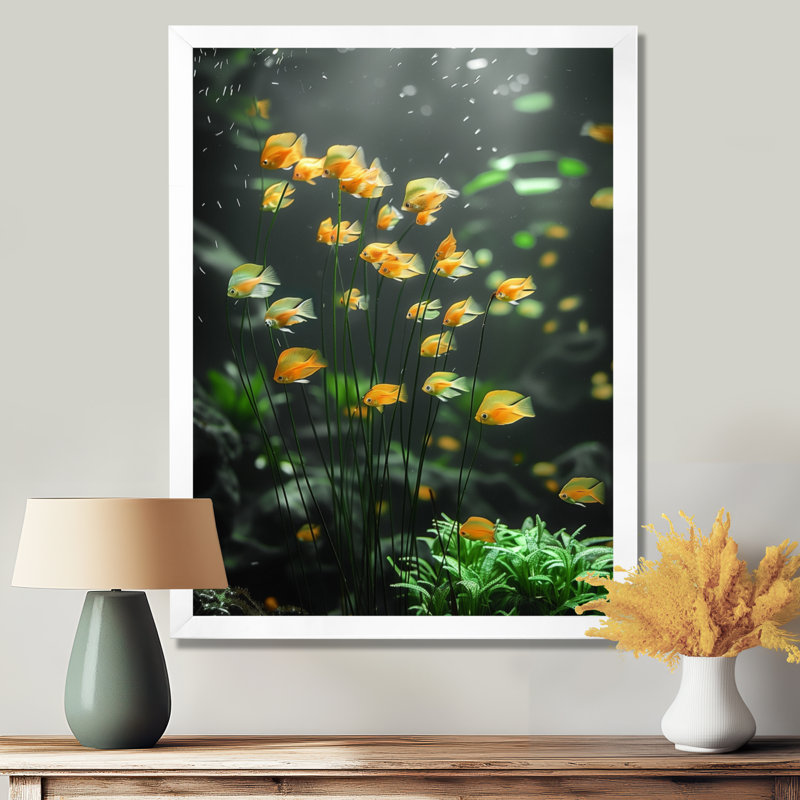 Aquariums - Aquariums muraux jaunes et verts, H 12 po x l 20 po, Cadre simple blanc, bois massif