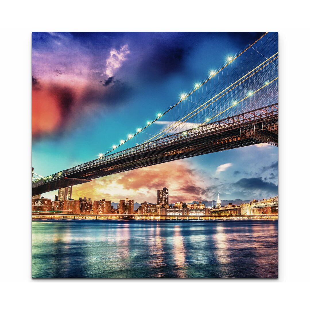 Leinwandbild Brooklyn und Manhattan Bridge bei Sonnenuntergang