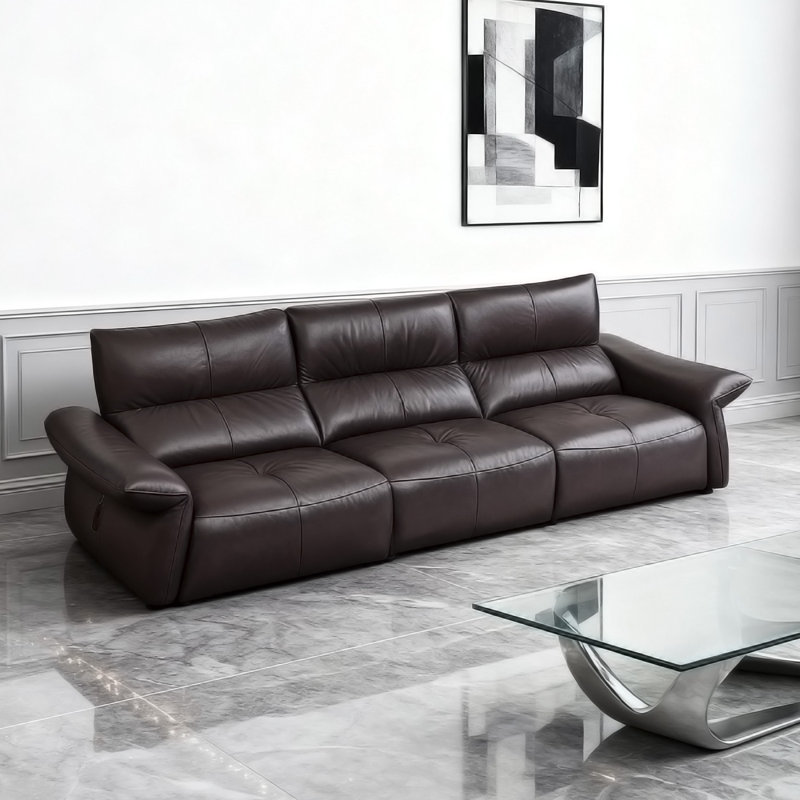 Dark Brown Top-Grain Leather Single-Motor Electric Multi-Function Sofa, Dark Brown