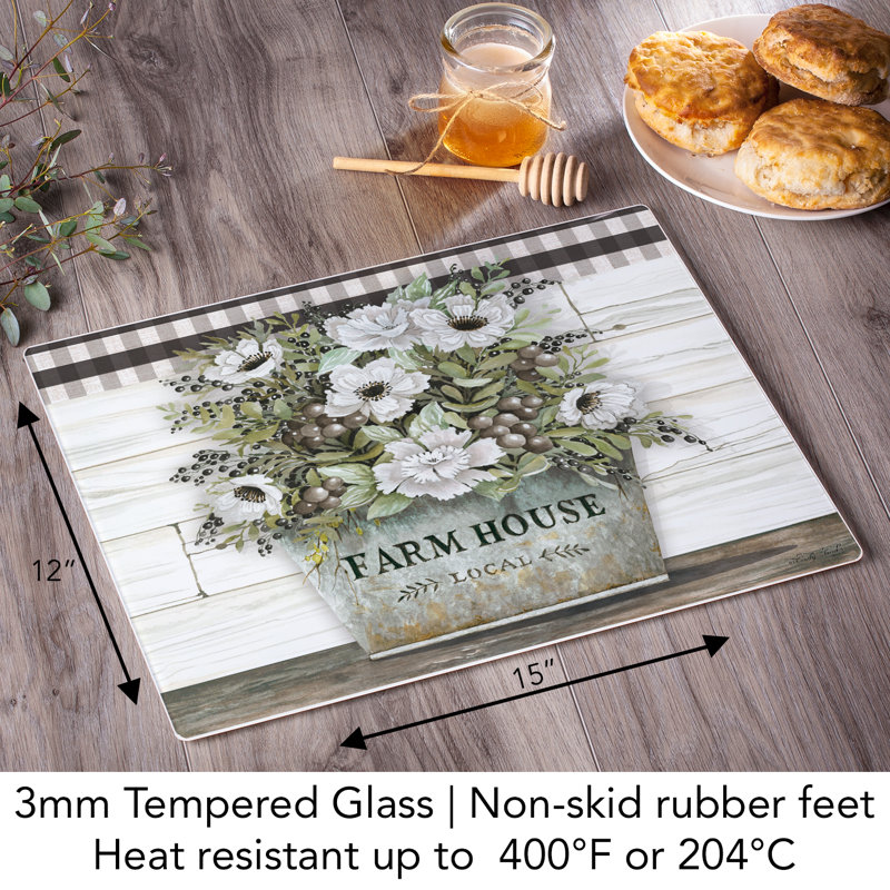 Vintage Farmhouse Rectangular Tempered Glass Cutting Board