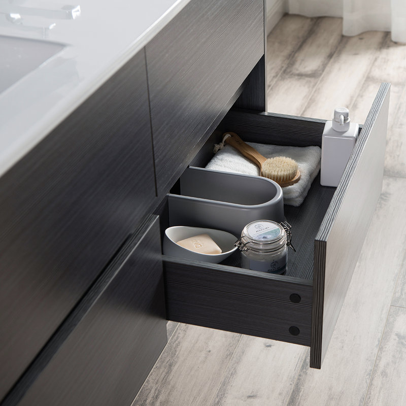48 Inch Wall Mounted Double Bathroom Vanity with Sink, Silver Grey