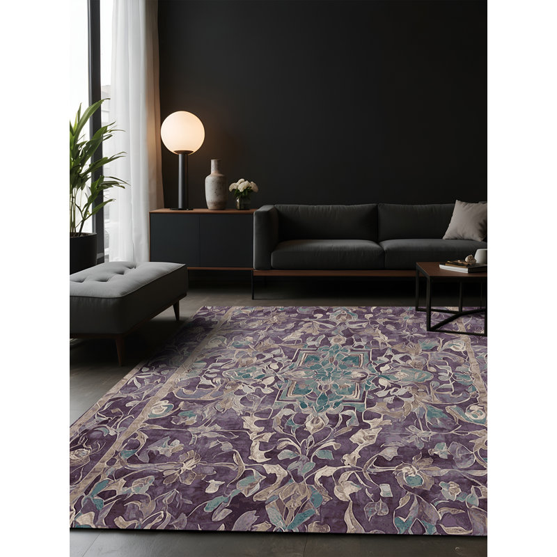Tapis mauve soyeux et moelleux, Carré 8 pi