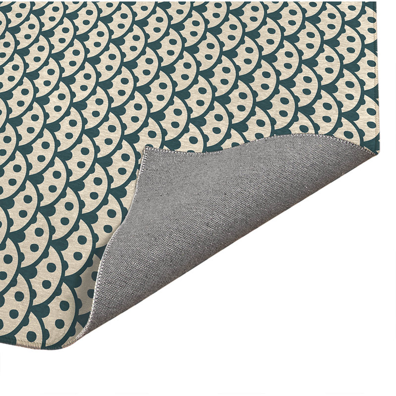 Tapis d'entrée intérieur mince, léger et antidérapant à motif éventail, Turquoise poudreux, L 60 po x L 84 po