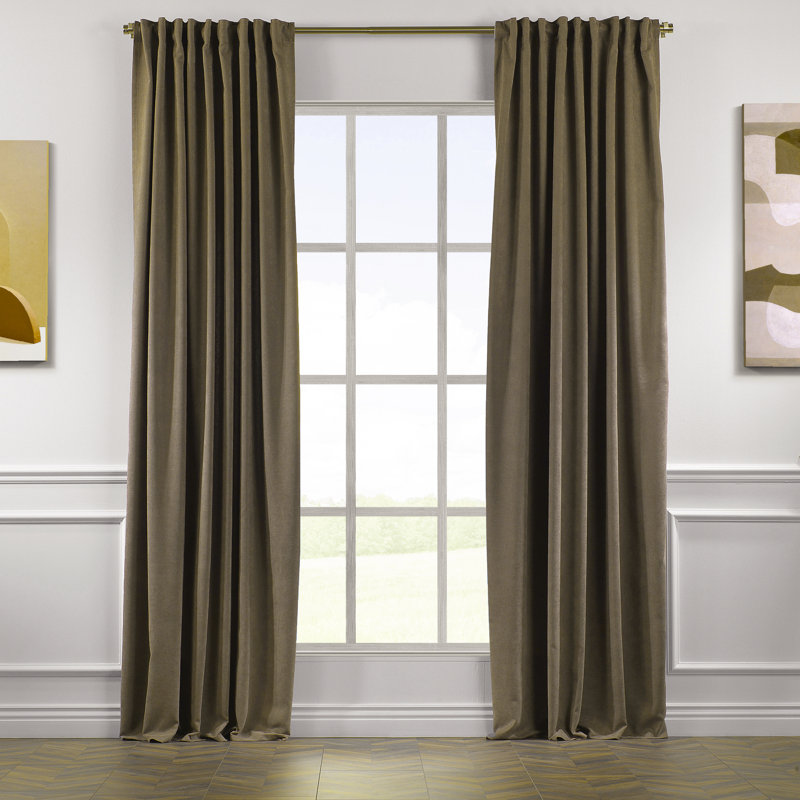 Solid Room Room Darkening Tab top Curtain Panels, 52" W x 95" L, Light Brown