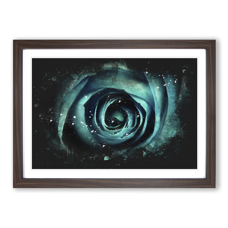 A Teal Rose - Single Picture Frame Print on MDF, 45cm H x 63cm W x 2cm D, Walnut Framed