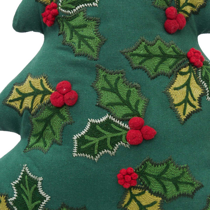 Green Embroidered Christmas Tree Shaped Throw Pillow