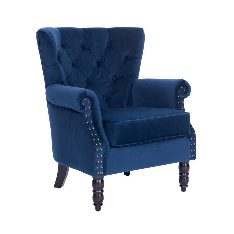 Harmonsburg Upholstered Wingback Chair, Velvet, Blue
