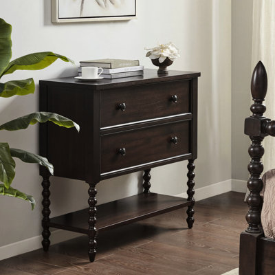 Commode décorative - 2 tiroirs, bois massif, tiroirs en bois d'apparence, article de finition chaude