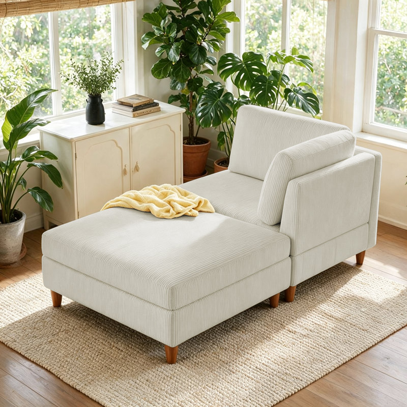 Ensemble de sièges modulaires en velours côtelé, Velours côtelé beige, H 36,3 po x l 39,8 po x P 79,2 po
