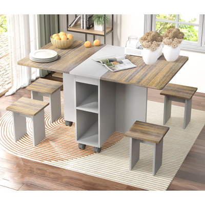 5 Pieces Folding Extendable Dining Table Set With 4 Chairs