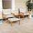5 Pcs Rattan Furniture Set Wood Frame Chairs & Ottomans With Square Coffee Table