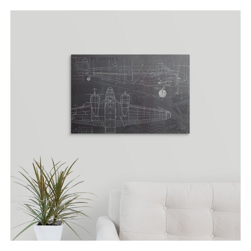 «Plane Blueprint I» par Marco Fabiano, impression, H 16 po x l 24 po x P 1,5 po, Toile
