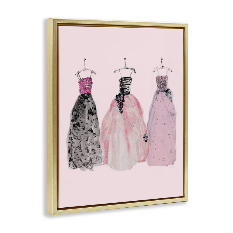 Cadre flottant tendance Glam Gowns, design par Sally Swatland, H 31 po x l 25 po, Cadre flottant métallique doré