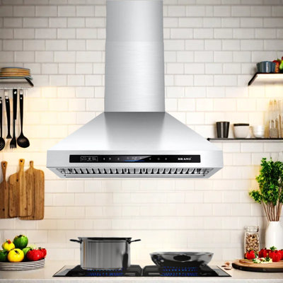 BRANO 36 Inch 900 CFM Wall Mount Range Hood, Stainless Steel Convertible Ducted/Ductless Vent Hood with Voice/Gesture/Touch Control