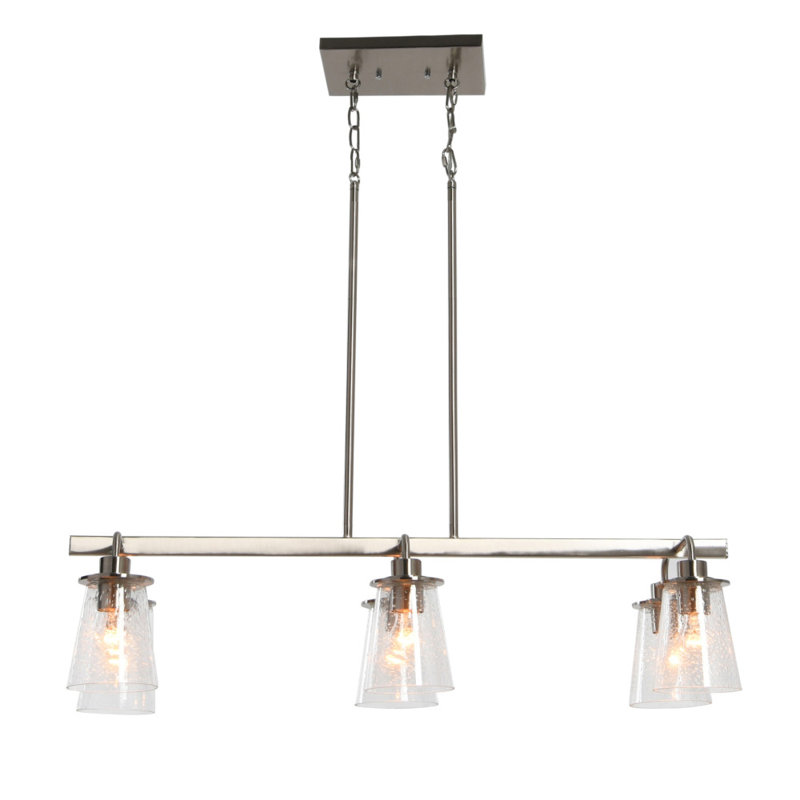 Metal and Seedy Glass 6-Light Linear Chandelier, Nickel
