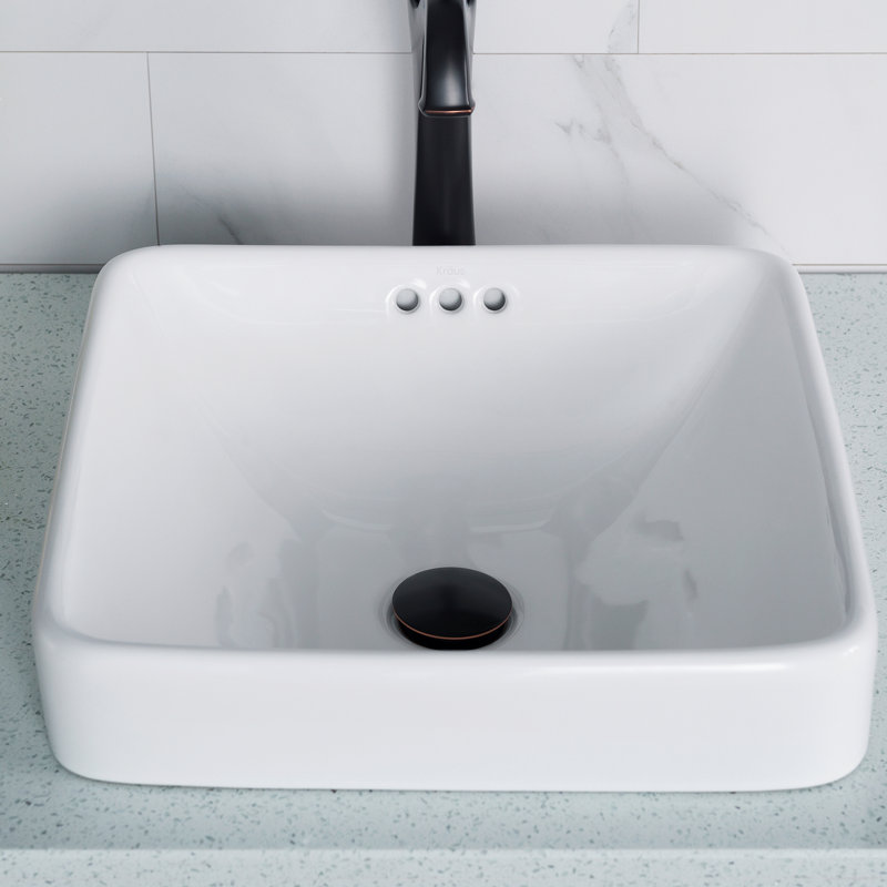 Elavo White Ceramic Square Drop-In Bathroom Sink with Overflow