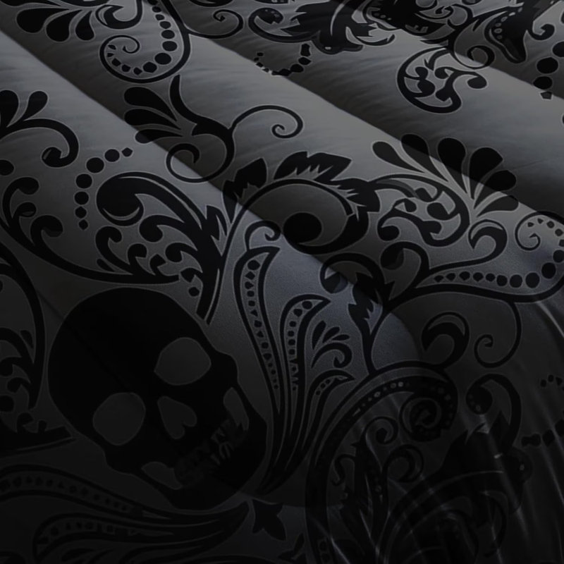 Skull Comforter Set King Size Black,3 Pieces Gothic Skull Damask Bedding Sets for Teens Men Bedroom Decor
