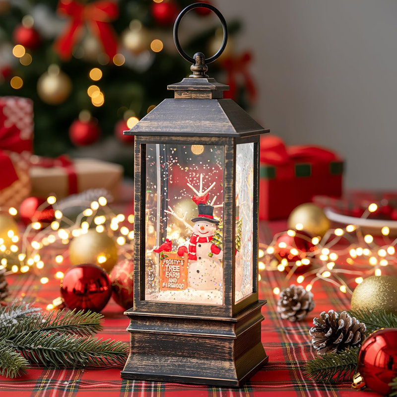 Boule à neige lumineuse de Noël avec bonhomme de neige, 27 cm, boule à eau scintillante avec musique et minuterie, fonctionne sur USB et piles. Décoration de Noël LED.