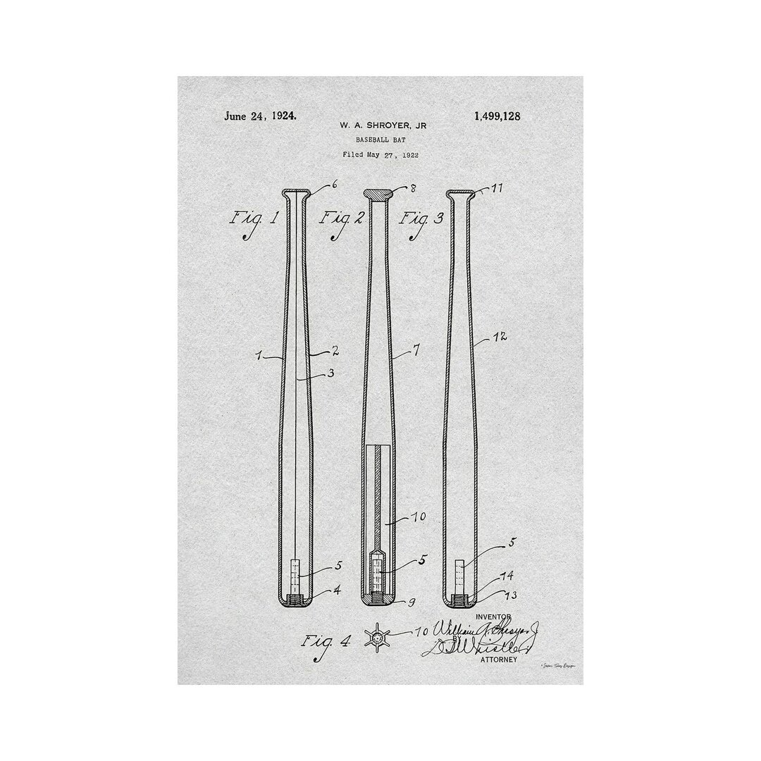 Baseballschläger-Patent von Seven Trees Design - Galerie-umwickelte Leinwand Giclée auf Leinwand