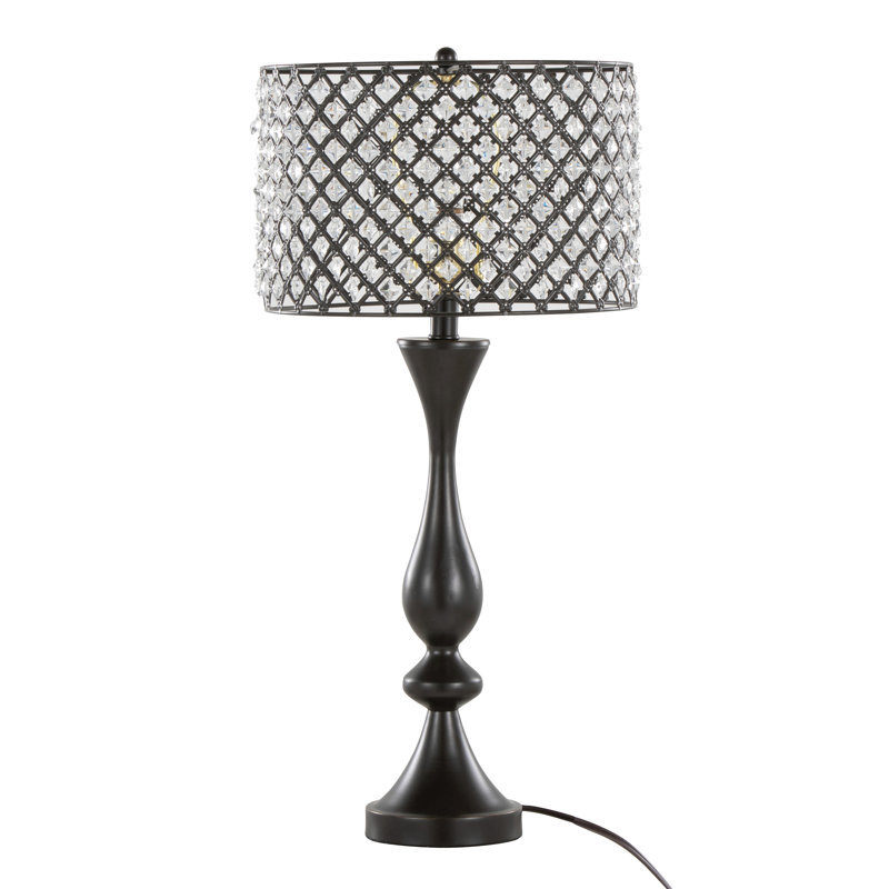 Topaz 27" Contemporary Metal Table Lamp With Clear K9 Crystal And Metal Shade From Grandview Gallery, Bronze