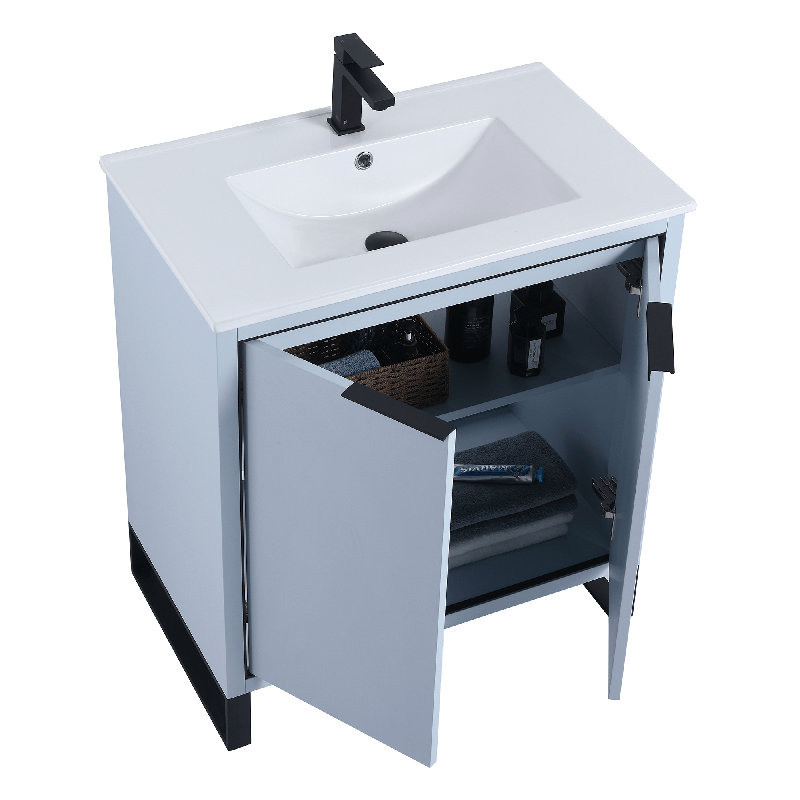 30'' Single Bathroom Vanity Set, Matte Black, Pastel Blue