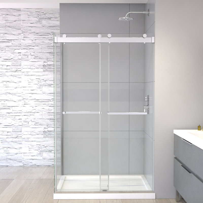 Cabine de douche rectangulaire à double glissière avec cadre H 48,5 po et l 77,5 po, Chrome