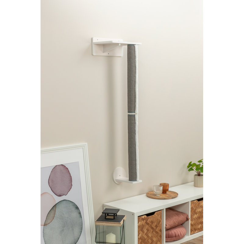 Wall Mounted Gray and White Sisal Cat Scratching Post with Perch