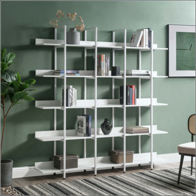 Bibliothèque à 5 niveaux avec bureau ouvert, tablette de style industriel rétro avec structure en métal