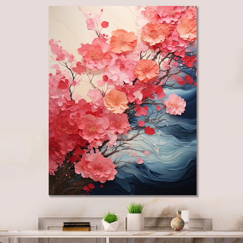 Corail Rippling Reverie Flowers I - Floral Wall Decor_106181, H 20 po x l 12 po x P 1 po, Toile tendue