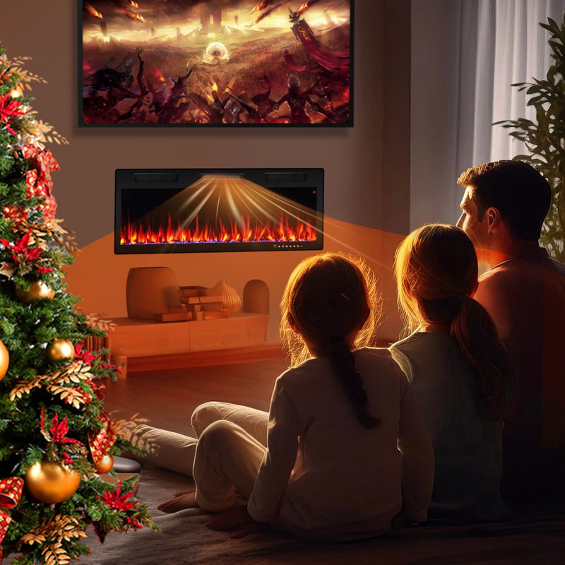 Rebrilliant Black Electric Fireplace, 4.02" H x 40" W x 17.32" D