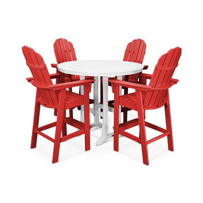 POLYWOOD Vineyard Curveback Adirondack 5-Piece Nautical Trestle Bar Set by POLYWOOD