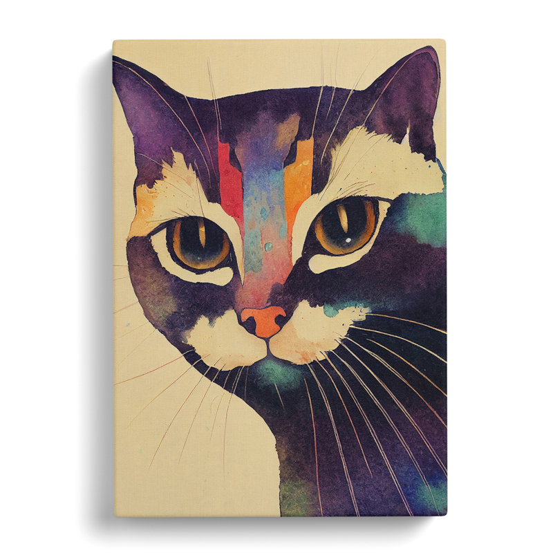 Watercolour Cat No.3 - Wrapped Canvas, 50cm H x 35cm W x 3cm D