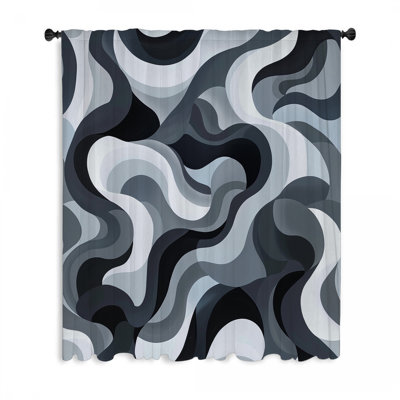 Black And White Window Curtains, Abstract Blockout & Sheer Curtains - 1 Panel