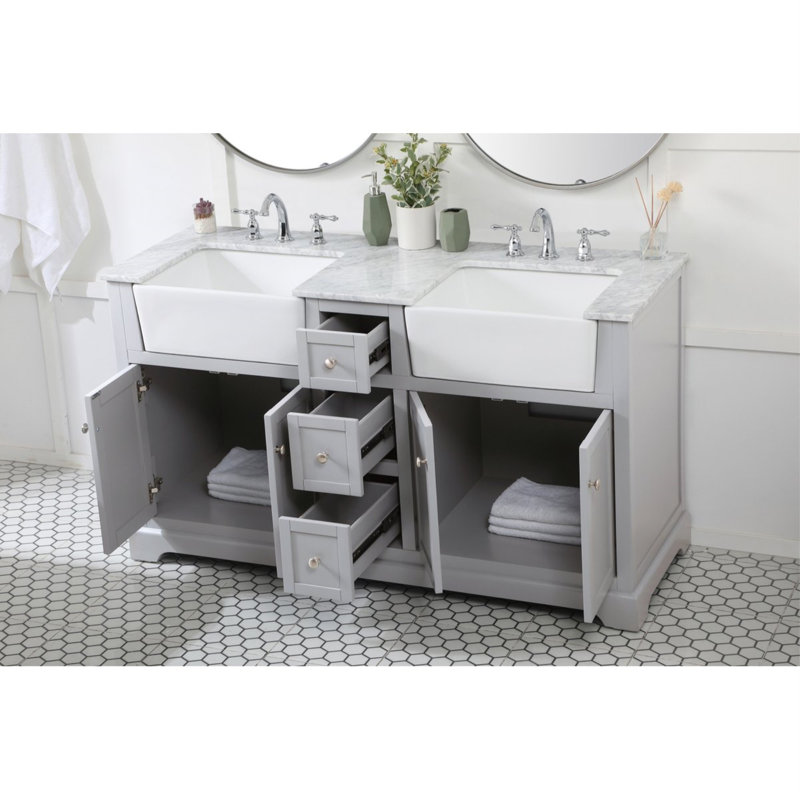Pardue 60'' Double Bathroom Vanity with Top, Gray