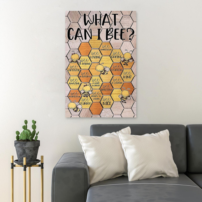 Bees - What Can I Bee - 1 pièce, impression d'art graphique rectangulaire sur toile tendue, H 14 po x l 11 po x P 2 po