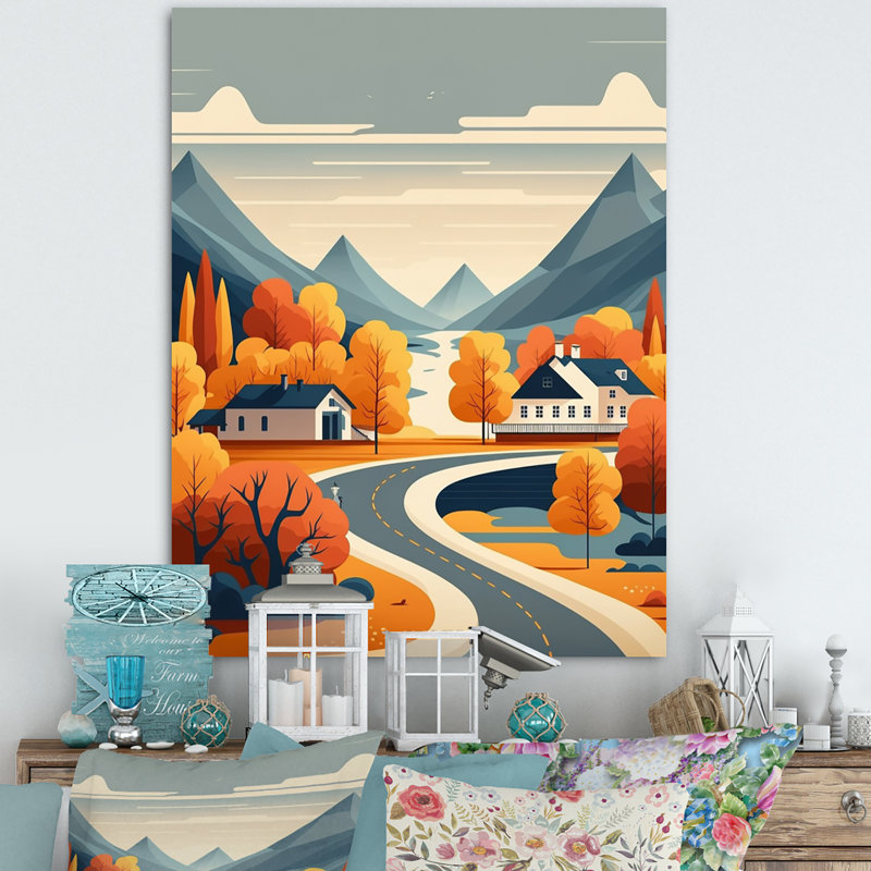 «Mountain Village in Autumn», reproduction sur toile, H 40 po x l 30 po x P 1,5 po, Toile tendue