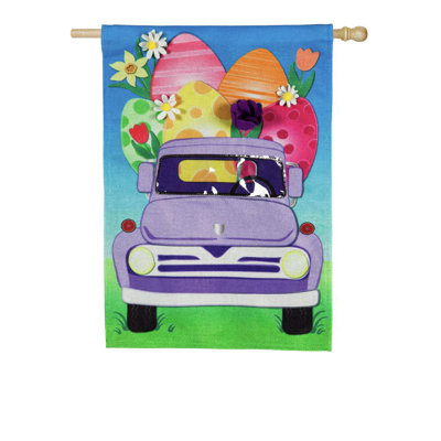 Camion pour oeuf de pâques 2 côtés en toile jute 44 x 28 po drapeau maison