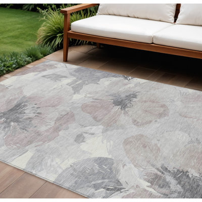 10' X 14' Taupe And Beige Floral Washable Indoor Outdoor Area Rug