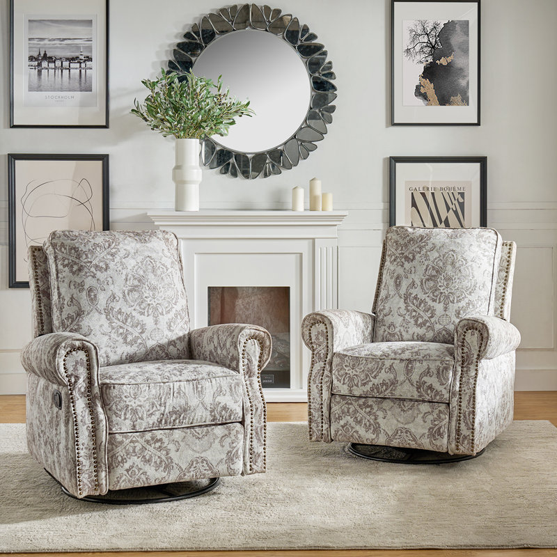 Antasia 34'' W Rocking Swivel Nursery Recliner, Beige Polyester
