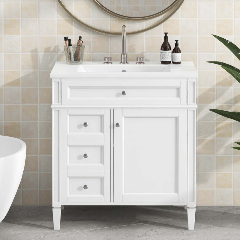 Meuble-lavabo de 30 po avec lavabo supérieur, Blanc