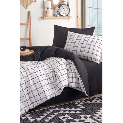 Élégant ensemble de housse de courtepointe simple, noir et blanc, 53,1 po x 78,7 po | 65% coton / 35% polyester, 120 fils | Lavable à la machine à 86 ° F, housse de couette avec fermeture à boutons et taie d'oreiller | Parfait pour les chambres à coucher modernes