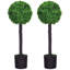 HOMCOM Set of 2 Potted Artificial Plants Boxwood Ball Trees Indoor Outdoor, 60cm