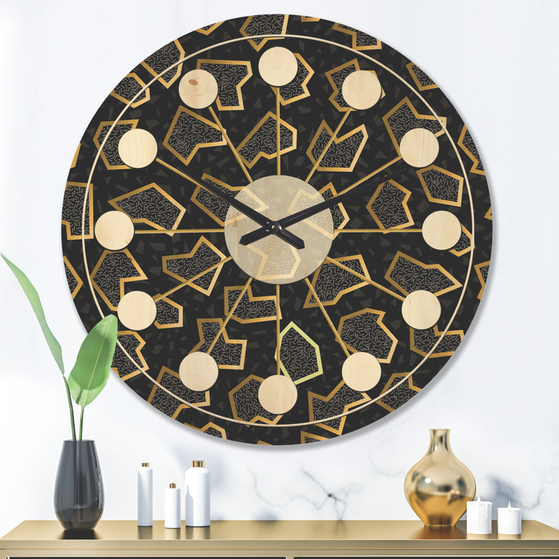 Horloge murale en bois doré rétro des années 80 - Mid-Century, Très grand