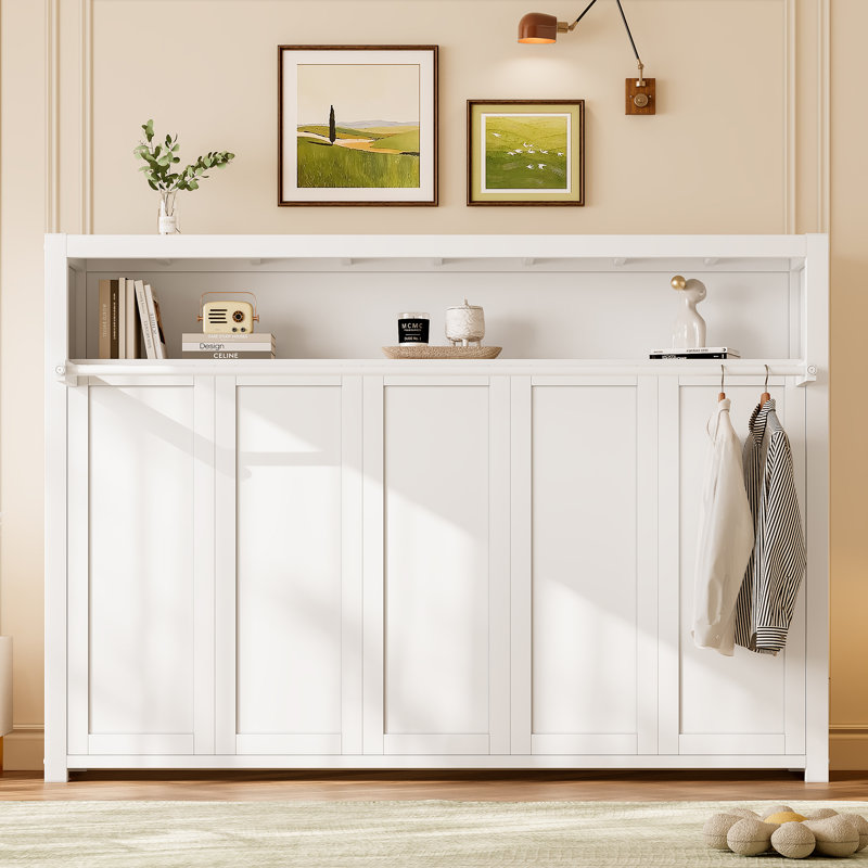 Lit escamotable simple avec tablettes, lit escamotable en métal au design pliable et peu encombrant, blanc