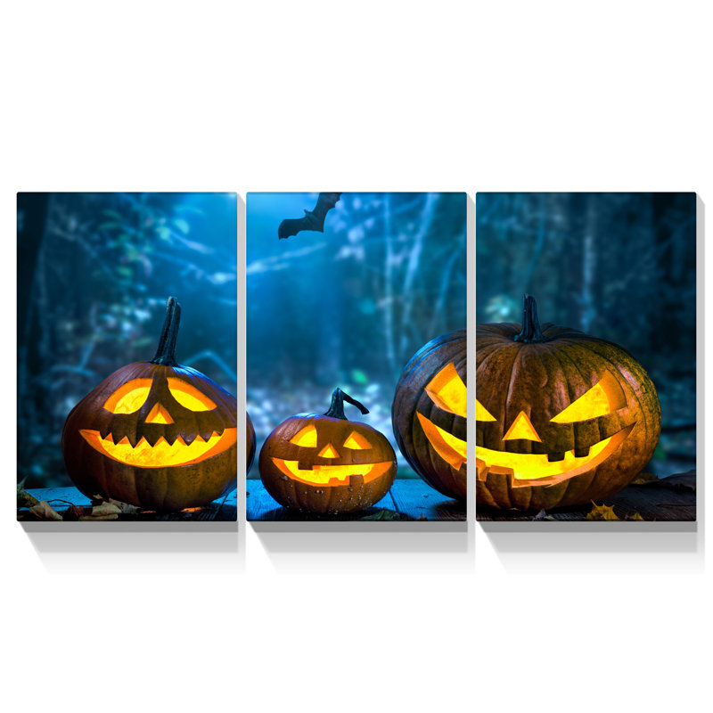 3 panneaux d'art encadrés, décoration murale pour Halloween, H 16 po x l 24 po x P 1,5 po