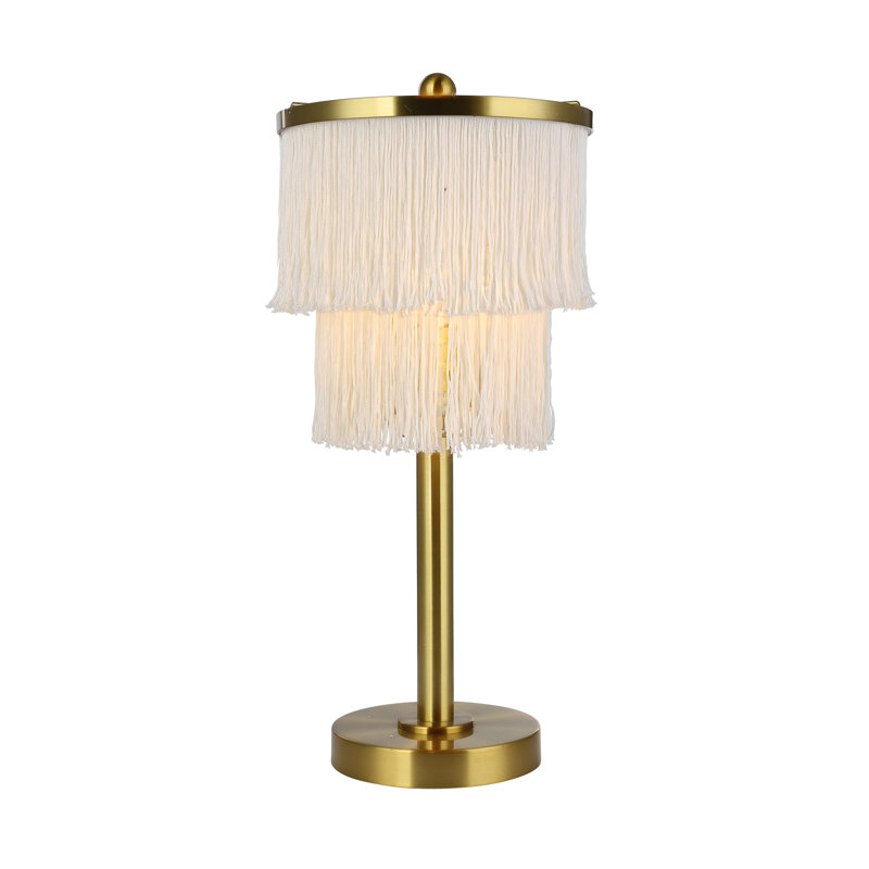 17.88"H Eparama Polished Metal Accent Lamp With Cream Fringe Shade