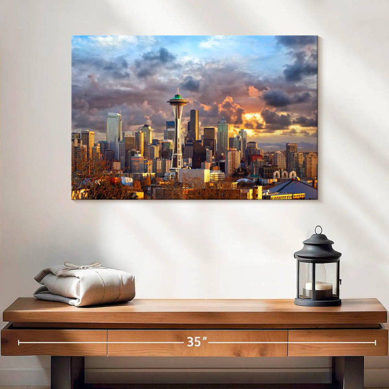 Ravi Seattle, ciel coucher de soleil, H 16 po x l 24 po