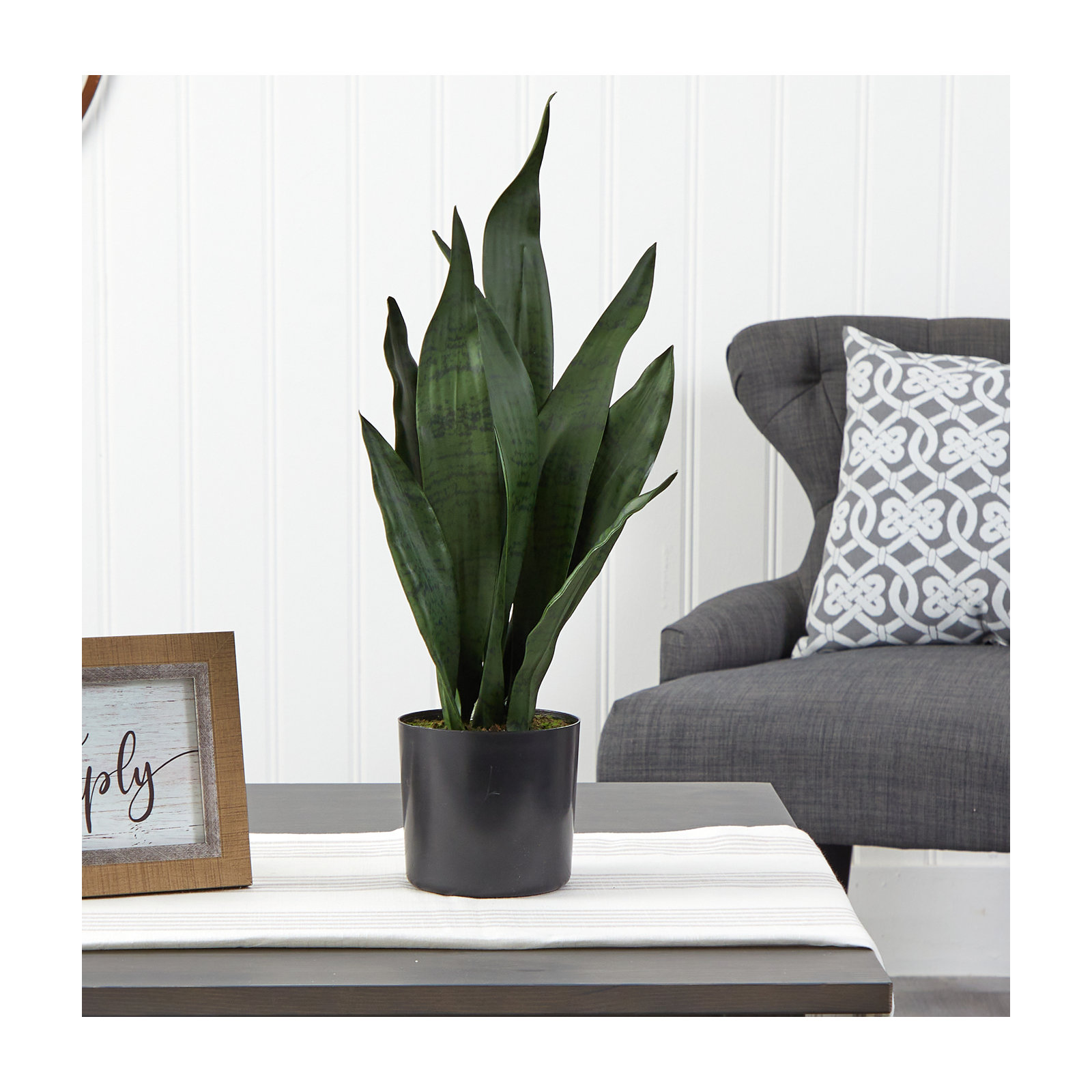 Faux Snake Plant (Sansevieria) Plant in Pot, 22" H x 5" W x 5" D, Green
