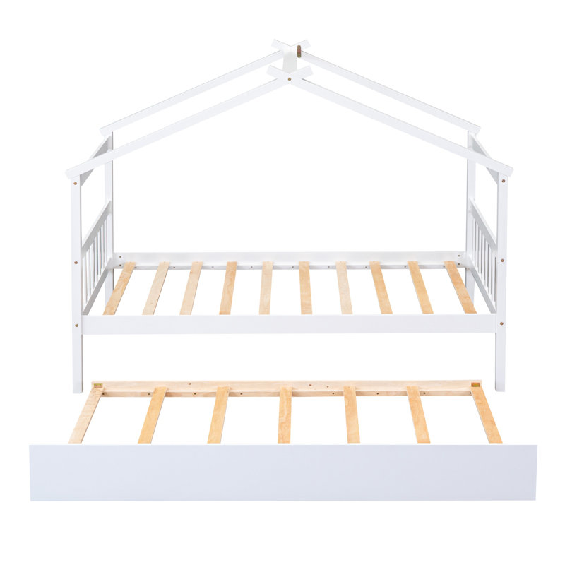 Lit simple en bois avec lit gigogne escamotable, cadre de lit blanc pour enfants Montessori, Lit simple, Blanc