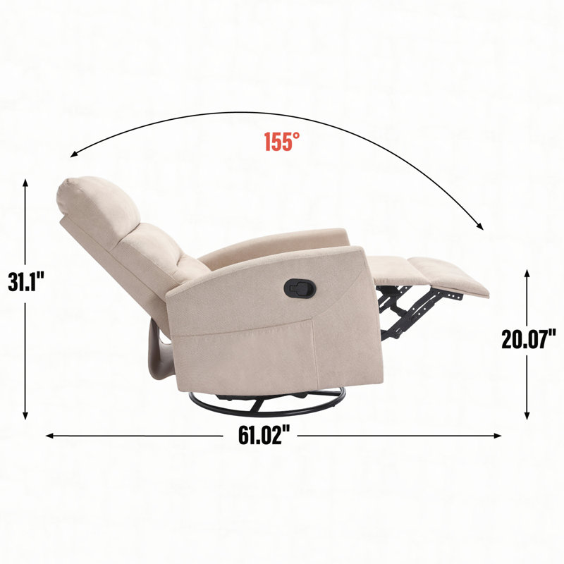 Manual Recliner Chair with Rocker and Swivel in Fabric for Living Room, Beige
